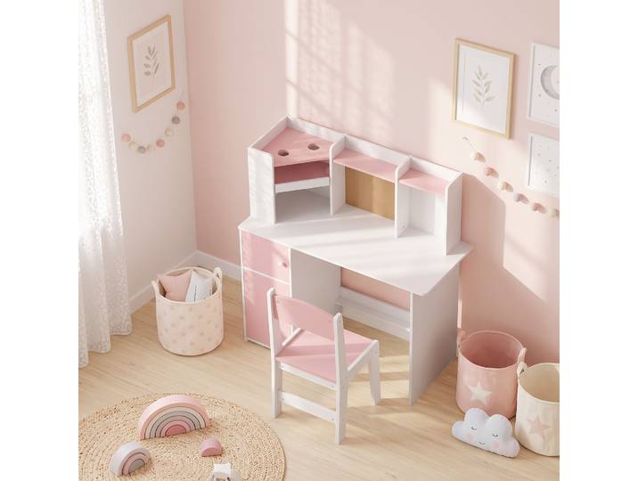 AIYAPLAY Bureau Enfant avec Chaise Réglable Rose 5-12 ans