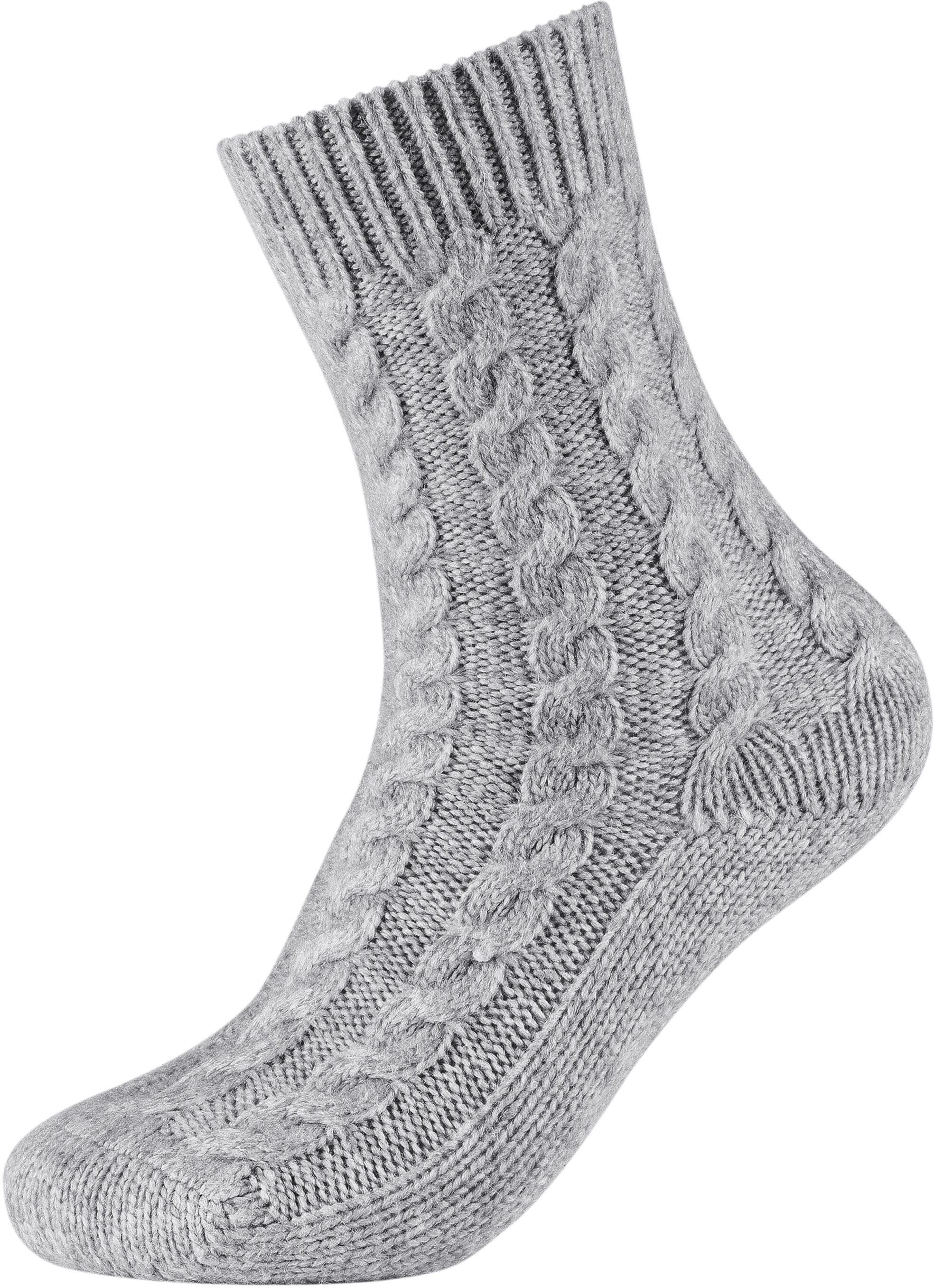 Socken CAMANO "warm & cozy", Damen, Gr. 39-42, grau (light grau melange), Materialmix, meliert, Socken Socken, mit Zopfmuster