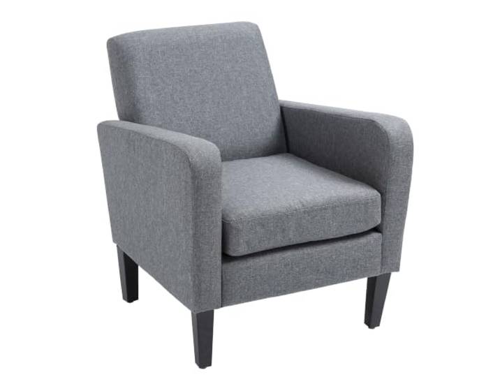 HOMCOM Einzelsessel mit Rückenlehne, Holzbeine, Leinen, Hellgrau Gepolstert, Loungesessel, Abgerundete Armlehne, für Schlafzimmer, Wohnzimmer, Bis 150 Kg