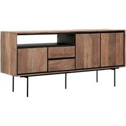Sideboard Metropole aus massivem Teakholz, Industrial Design, naturfarben, 3 Türen, Metallgestell