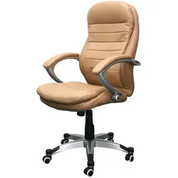 Jet-Line Bürostuhl Rom beige Chef Sessel Echtleder mit Rollen Chefbürostuhl