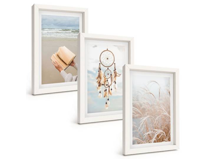 BILDER SET 3er Set - 20x30 cm Weißer Rahmen - Friedliche sommerliche Boho-Landschaften