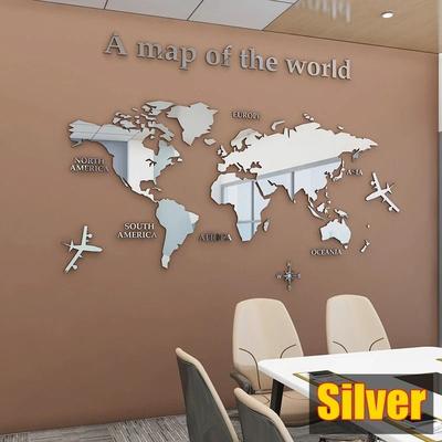 Uplift Picks 3D World Map Wall Sticker Acrylic World Map Decor Modern Wall Art silver 280x140 Cm