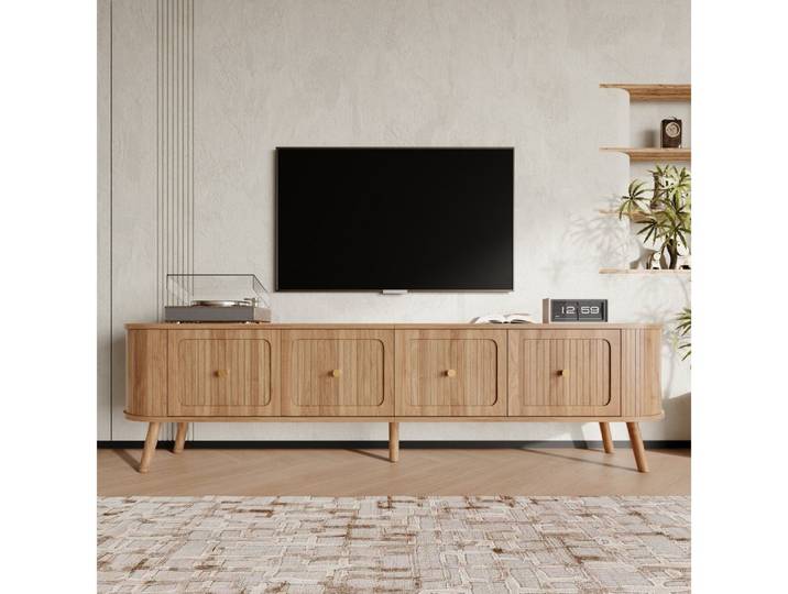 BBWL TV-Schrank Moderner TV Schrank Lowboard 180 cm Walnussoptik TV Möbel mit 4 Türen goldene Griffe Holzbeine großer Stauraum