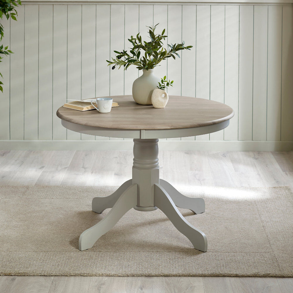 August Grove Tamala Round Dining Table In Solid Wood - Traditional Rustic Farmhouse Kitchen White/Grey