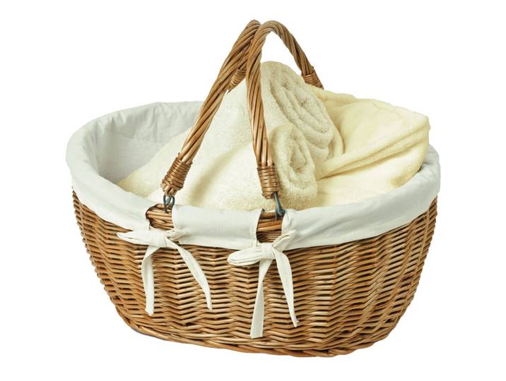 Einkaufskorb aus Naturmaterial, Korb mit Stoff und Henkel, braun, beige, 46 x 40 x 23 cm