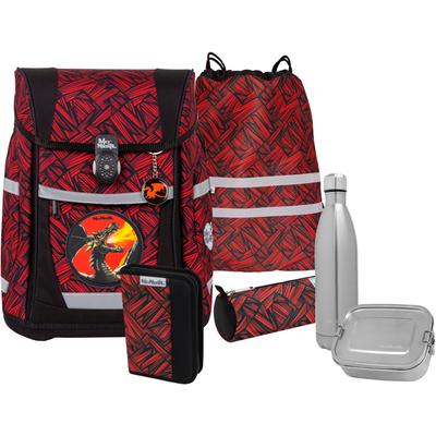 Schulranzen MCNEILL "Tenero, Zack", Kinder, Gr. B/H/T: 30cm x 36cm x 19cm, rot (zack), Polyester, Rucksäcke, inkl. Federmäppchen, Turnbeutel, Schlamperrolle & Motivmagnet