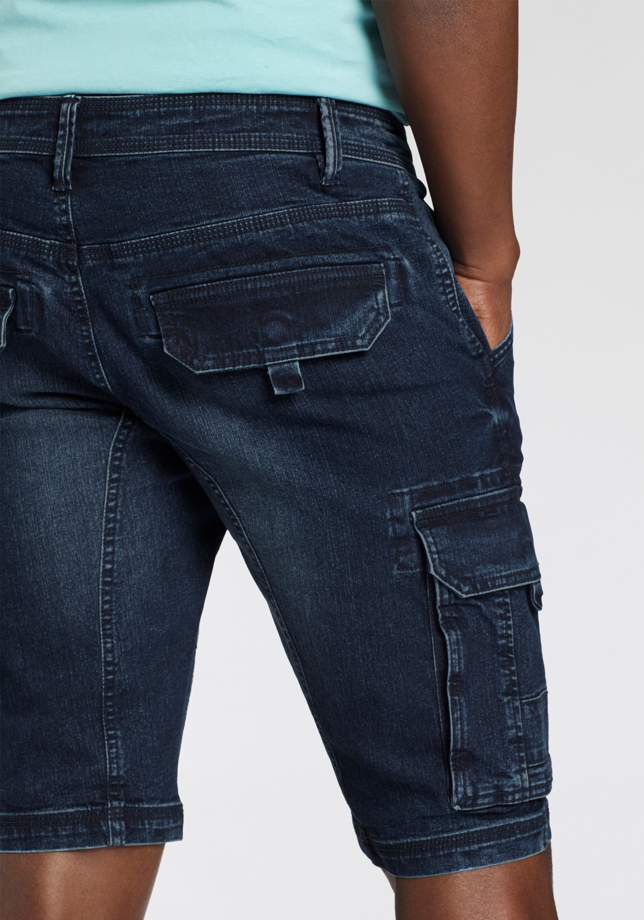 Cargobermudas H.I.S, Herren, Gr. 34, N-Gr, blau (dunkelblau wa), Web, Obermaterial: 84% Baumwolle, 14% Polyester, 2% Elasthan, normal, Hosen Cargobermudas dunkelblau wa 34, N-Gr