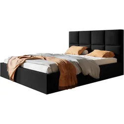 BETT 120x200 - Polsterbett mit Bettkasten und Holzrahmen - Modern Betten - Weicher Jasminstoff - Kollektion Roma, Schwarz