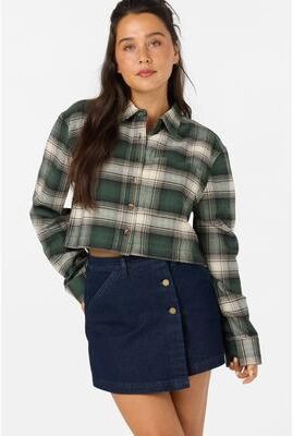O'Neill s Pippa Sleeve Crop Flannel in Hunter Green, Size Medium