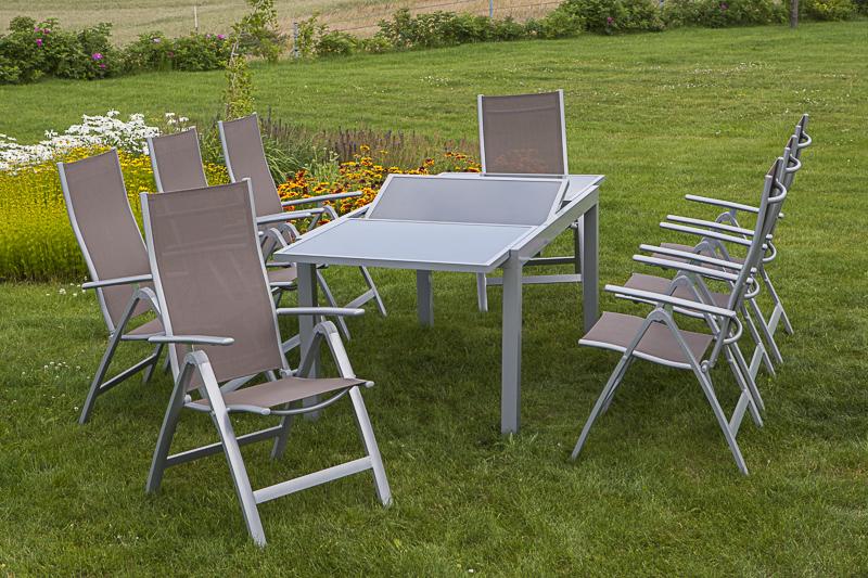 MERXXHANDELS Carrara Set 9tlg 8 Sessel taupe Tisch 160(220)x90cm 09223805