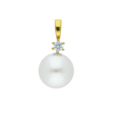 Kettenanhänger ADELIA´S "Perlenanhänger 333 Gold ( 8K ) mit Zirkonia", weiß (gold), Schmuckanhänger, Damen, mit Zirkonia, Gold, Kettenanhänger, Goldanhänger Perle