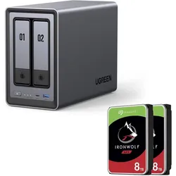 Ugreen DXP2800 + 2x 8 TB Seagate IronWolf HDD Bundle (2 x 8 TB, Seagate Ironwolf), NAS, Schwarz
