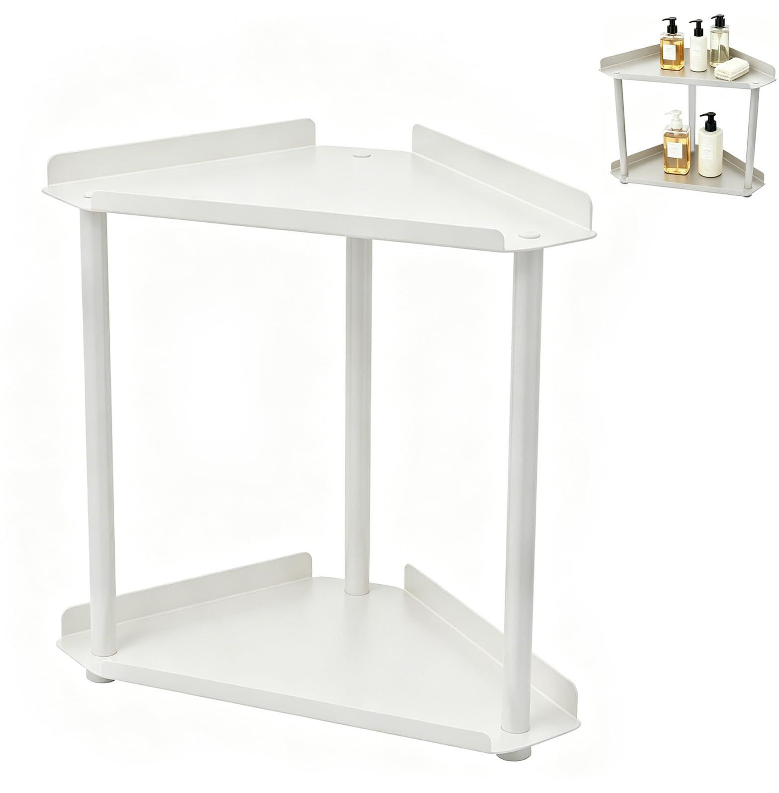 Merkloos Hoekrek met 2 etages, staand rek, wit, voor badkamer, keuken of woonkamer