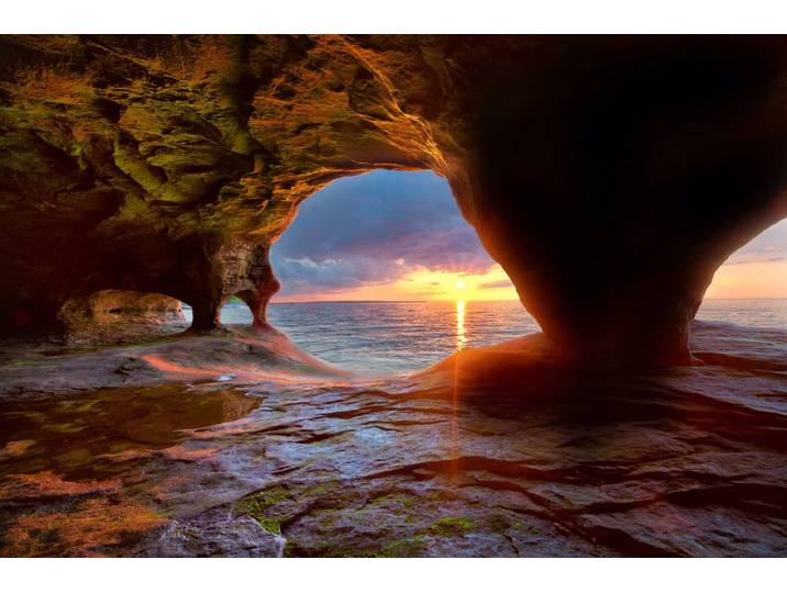 Fototapete PAPERMOON Sea Caves Lake Superior , bunt, B:2,5m L:1,86m, Vlies, Tapeten, Fototapete