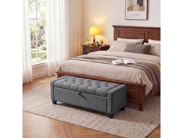 Gepolsterte Aufbewahrungsbank Aus Leinenoptik Mit Massivholzrahmen Stauraum für Schuhe & Accessoires – Ideal für Flur, Schlafzimmer & Wohnzimmer
