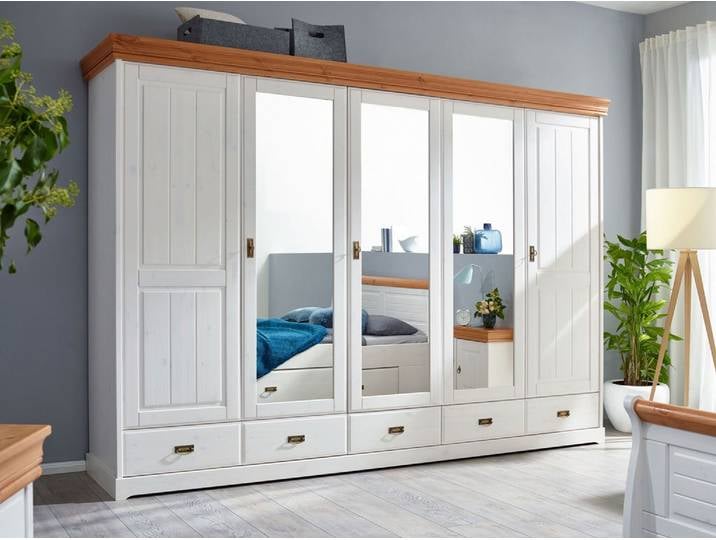 Kleiderschrank 315cm 5-trg. 'Mailand-Honig' Kiefer weiß SZ-0132