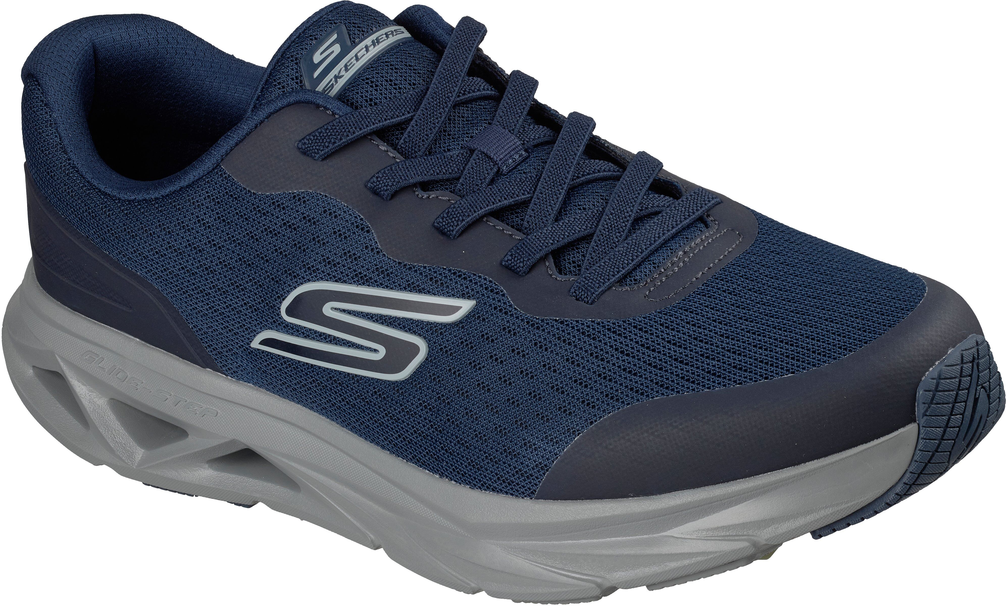 Slip-On Sneaker SKECHERS "GLIDE-STEP VORTEX-AVALIN", Herren, Gr. 41, Textil, blau (navy), Lederimitat, Textil, Schuhe Slip-On Sneaker, Laufschuh, Sportschuh mit Ultra Light Cushioning
