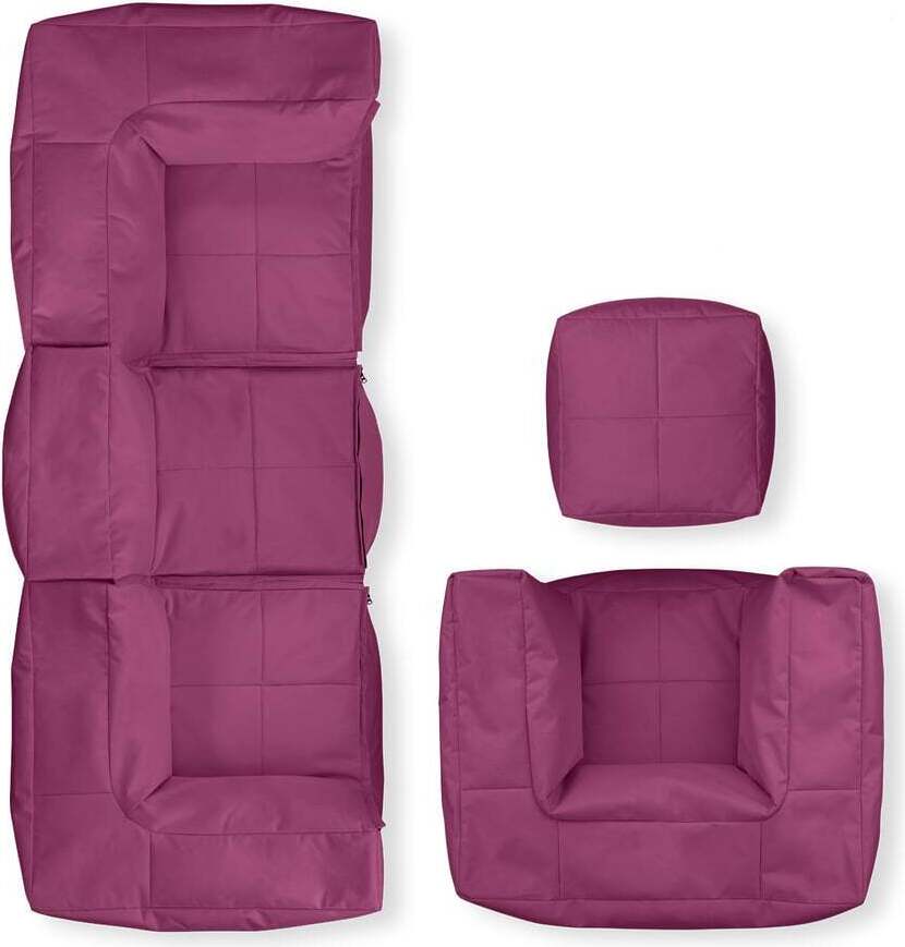 LUMALAND Basic Set (5-tlg.) - Modulares System - In- sowie outdoor - Rotwein Sitzsack Sitzgarnitur Sitzgruppe Beanbag Sofa, Sessel - Hocker EPS Perlen