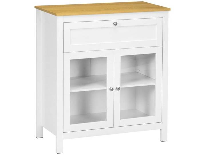 YWJ Buffet de cuisine moderne meuble buffet d'appoint avec tiroir étagère réglable et 2 portes en verre 80 x 40 x 90 cm blanc