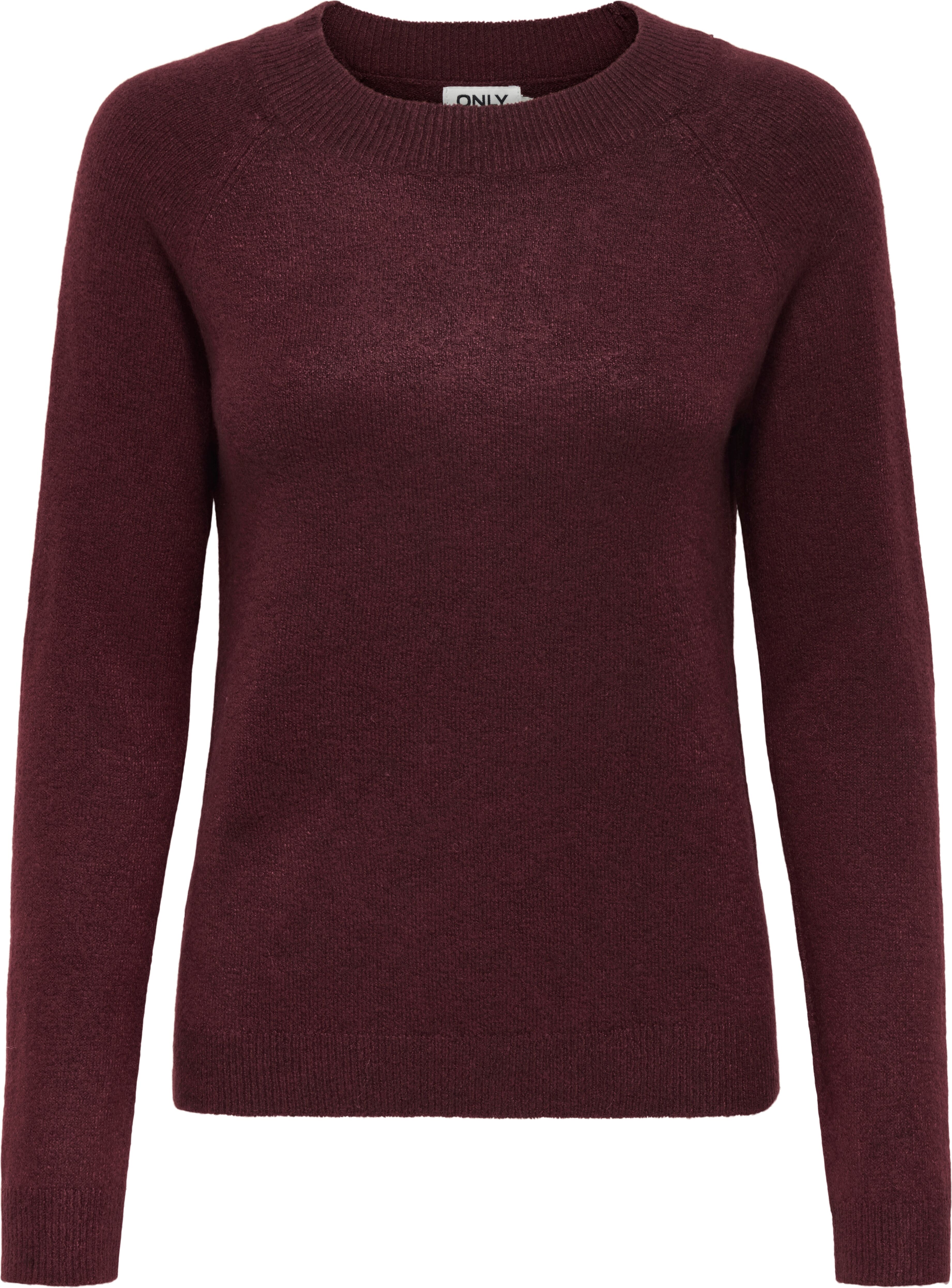 Rundhalspullover ONLY "ONLRICA LIFE L/S PULLOVER KNT NOOS", Damen, Gr. M, rot (zinfandel detail:with melange), Strick, Obermaterial: 93% Polyester, 4% Nylon, 3% Elasthan, meliert, regular fit normal, Rundhals, Rippstrickbündchen, Pullover Rundhalspullover