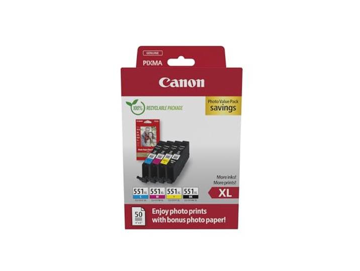 Canon CLI-551XL Multipack Cartouches d'encre d'origine Encre Canon authentique - Noir plus Cyan\, Magenta et Jaune - pour PIXMA MX925\, MG6650\, MX725\, MG6450\, MG5450 et plus !