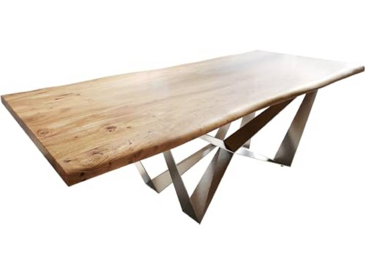 DELIFE Esszimmertisch Edge Akazie Natur 240x100 Spider Flachstahl Edelstahl
