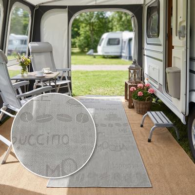 Läufer OTTO HOME "Coffee, Kaffee-Motive, In- und Outdoor geeignet", grau, B:67cm H:5mm L:150cm, Kunstfaser, Teppiche, Läufer, Wetterfest, UV-beständig, Küchenläufer, Camping, Balkon