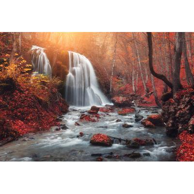 Fototapete PAPERMOON "Wasserfall im Wald", bunt, B:4m L:2,6m, Vlies, Tapeten