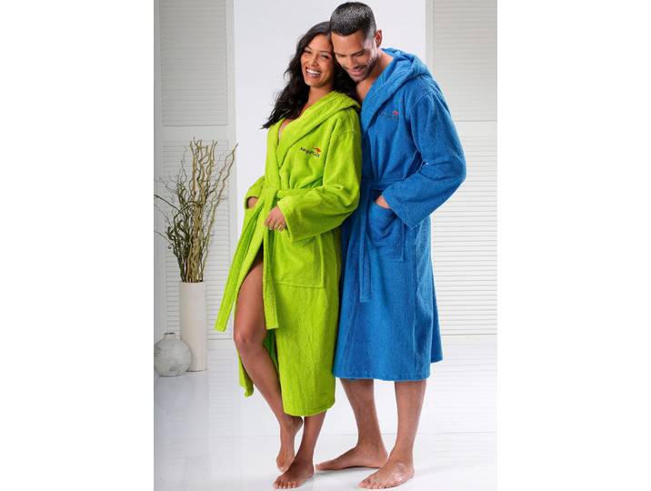 Unisex-Bademantel KANGAROOS Cassidy, für Damen & Herren, Standardlänge & Überlänge Gr. L, grün, L:125cm, Walkfrottee, Hausmäntel, Unisex-Bademantel, mit Taschen, Männer und Frauen, Baumwolle, Reise, Hotel, Sauna, S-3XL