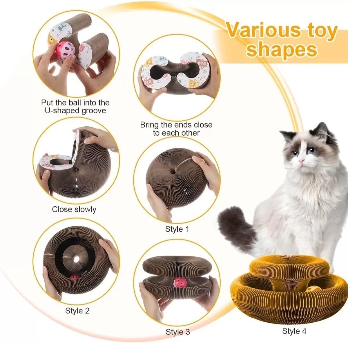 INF Magische Akkordeon-Katzenkratzer Premium 3-teiliges Set - Interaktives & faltbares Katzenwellpappenspielzeug