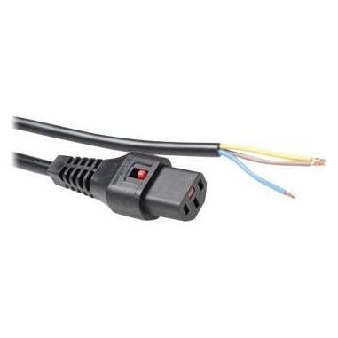Iec Lock 230V connection cable C13 lockable - open end black 3.00 m (3 m) (PC979)
