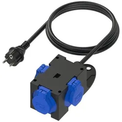 PCE, Baustromverteiler, 9430409 3fach Steckdosen-Verteiler Schwarz, Blau (3x, CEE 7/4)