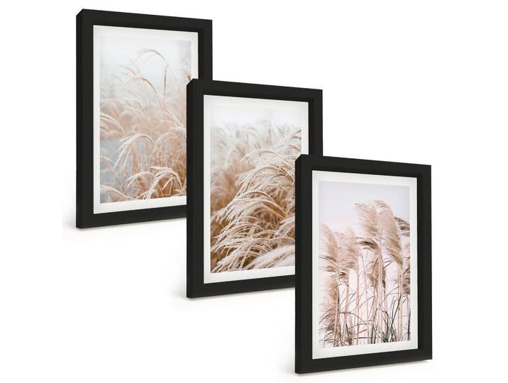 Tulup Bilder SET 3er Set - 20x30 cm Schwarzer Rahmen - Grasflächen in Braun- und Beigetönen, Kunststoff, Rechteckig, 20x30 cm, einfache und schnelle Anbringung, Bilder & Rahmen, Bilder