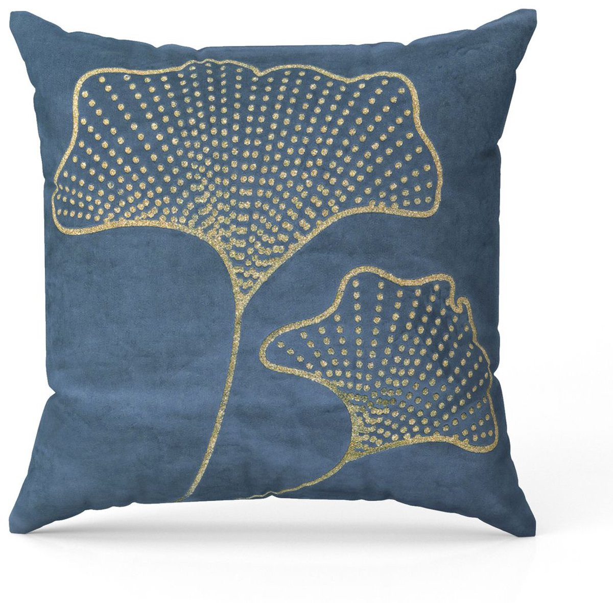 Decoratieve Kussenhoes Fluweel Donkerblauw met Ginkgo Blad Print 45x45 cm