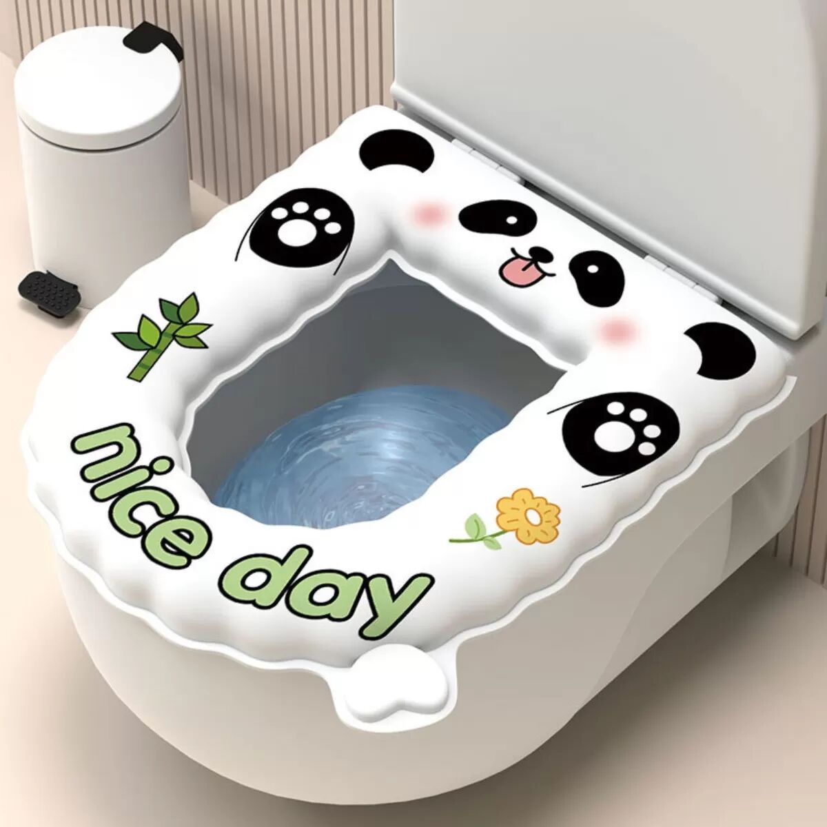 INF Coussin de siège de toilette EVA motif panda – Imperméable, rembourrage haute élasticité avec poignée et installation