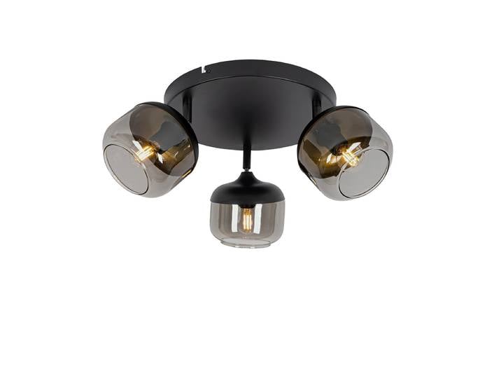 Spot design noir avec verre doré et fumé 3 lumières rond - Kyan