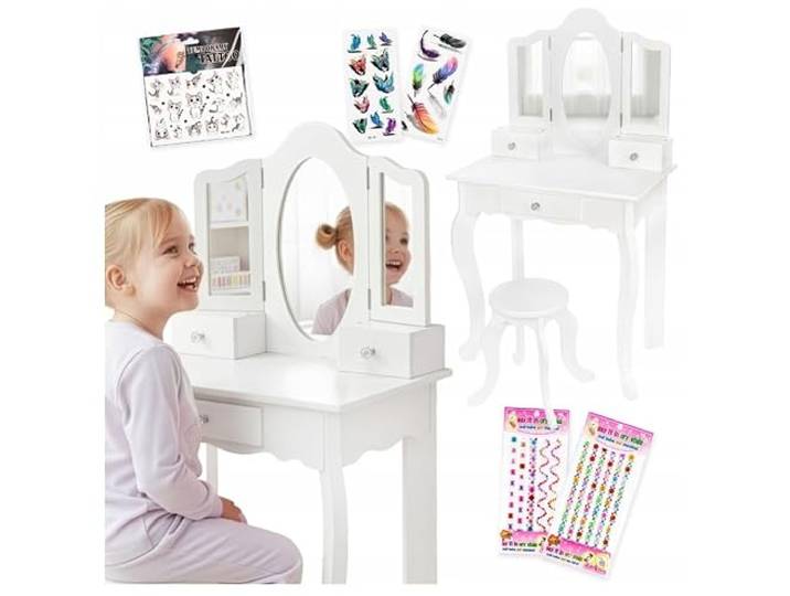 Green series Kinderplay Kinderschminktisch aus Holz – Großer Frisiertisch mit Spiegel – Weiß Spielmöbel fürs Kinderzimmer – Für kreatives Rollenspiel