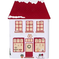 IB Laursen Keksdose Weihnachtshaus Bäckerei aus Metall, Weiß/Rot - 10 x 9,7 x 25 cm