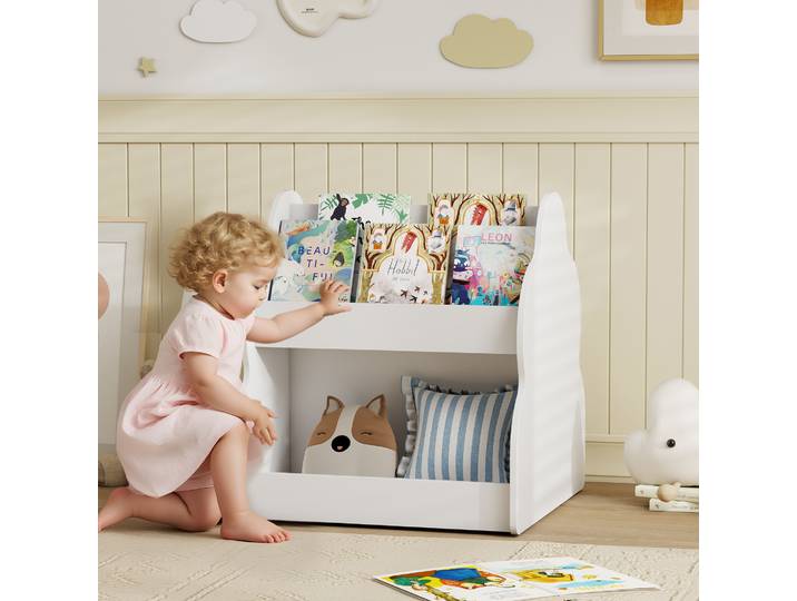 AIYAPLAY Étagère Enfant 2 Niveaux Roulettes 54x50x56cm Blanc
