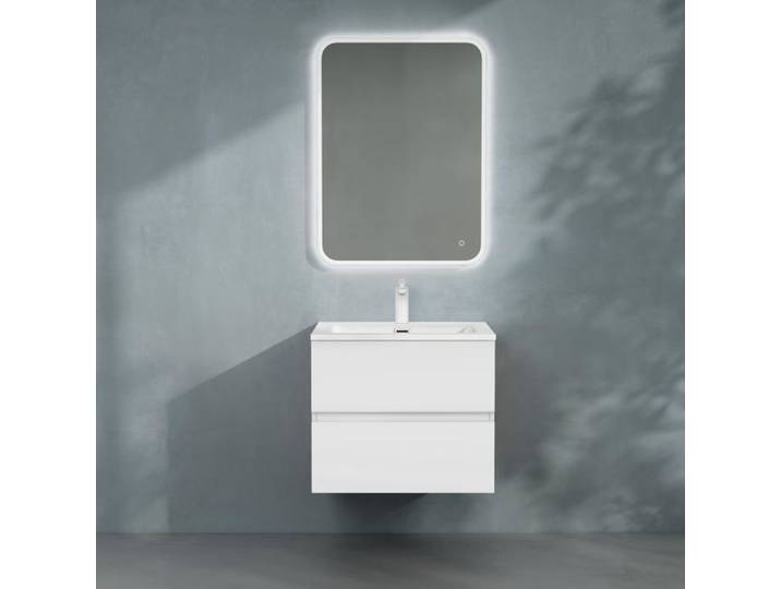 doporro Meuble de Salle de Bain Suspendu 60x48x50cm Ensemble de 3 Pièces Meuble avec Lavabo et LED Miroir Design Aqualis