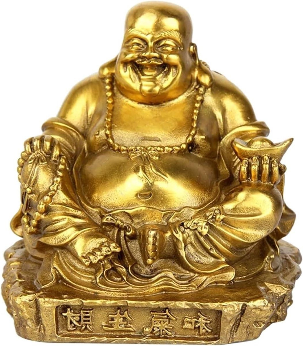 Handgemaakt Messing Lachende Boeddha Idool - Goudkleurig - 3000 Gram
