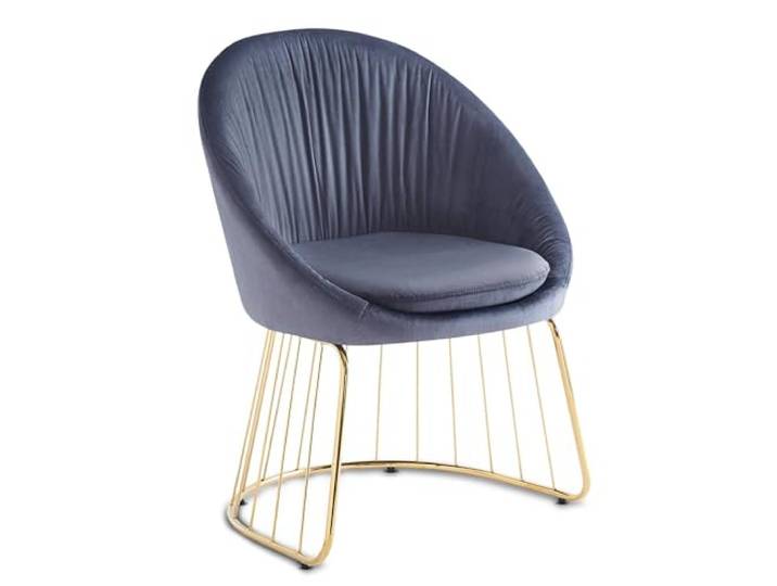 Menzzo Chaise Design Pralion Velours Gris avec Pieds métal doré – Chaise Salle à Manger Dossier Arrondi Effet drapé – Fauteuil Moderne élégant Salon ou Cuisine
