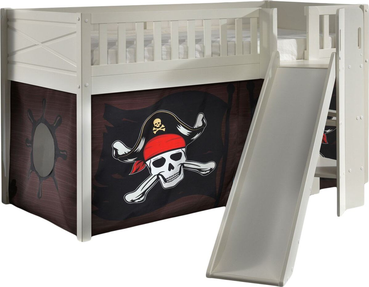 Kinderbett mit Rutsche Karyl Holz Weiß Textilset Caribian Pirate