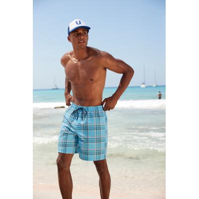 Badeshorts H.I.S "Karo", Herren, Gr. M (50), Lang, blau (hellblau (langgröße)), Microfaser, Microfaser, Polyester, kariert, Badehosen Badeshorts, mit kontrastfarbiger Kordel