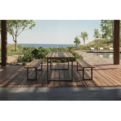 OUTFLEXX Oslo Garten-Essgruppe, 6 Personen, 2 Bänke, 210x90cm, Aluminium/Teak, FSC®-zertifiziert
