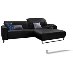 KAWOLA Sofa YORK Leder Life-line schwarz Recamiere rechts Fuß Metall schwarz