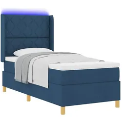 vidaXL, Boxspringbett, Boxspringbett Mit Matratze & Led Stoff Blau (90 x 190 cm)