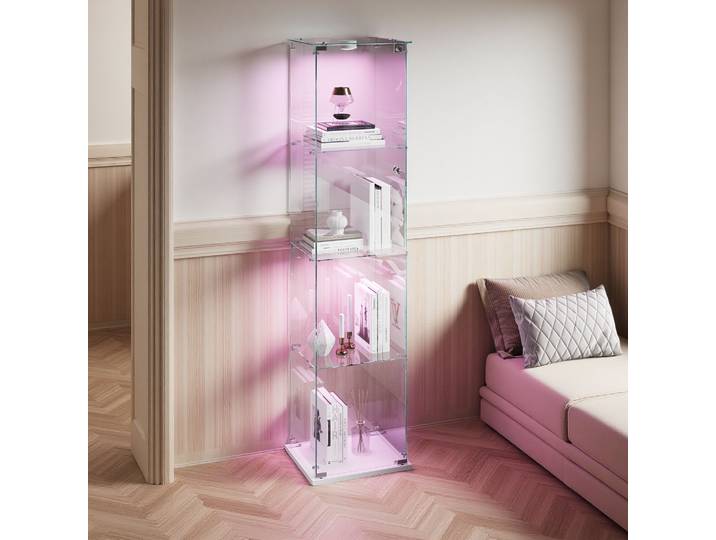 Vitrine Comanlai à 4 niveaux en verre trempé transparent avec porte verrouillable, vitrine verticale haute avec étagères réglables, vitrine moderne autoportante pour objets de collection, jouets,