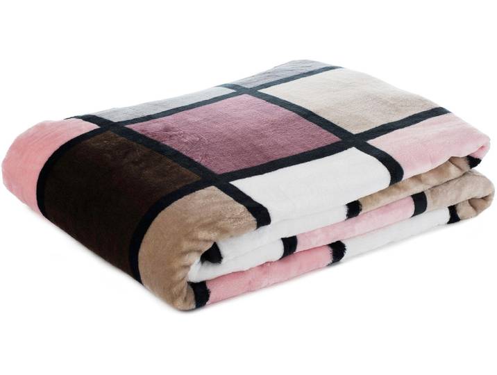 Wohndecke GÖZZE Antigua , rosa (altrosa, taupe), B:150cm L:200cm, Polyester, Wohndecken, Wohndecke, mit modernem Karo, Kuscheldecke, 150x200 cm